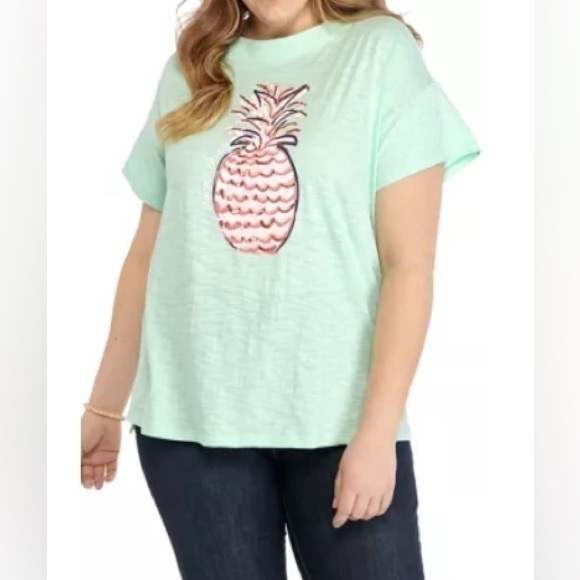 Kim Rogers® Plus Size Drop Shoulder Pineapple sequin T-Shirt - Picture 1 of 4